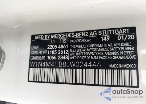 2020 Mercedes-Benz Glb 250 4Matic z USA, uszkodzony, nr VIN W1N4M4HB8LW024446